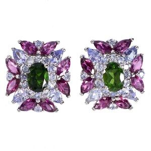 Sold!! Elegant Natural Chrome Diopside, Garnet & Tanzanite Earrings in 925 SS